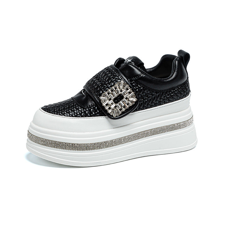 Women's White Sports Round Toe Platform Thick Bottom Women's Casual Shoes
