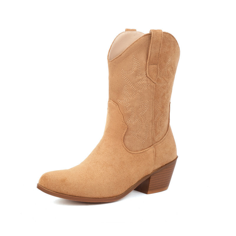 Women's Chunky High Round Toe Knight Martin Women's Leather Boots