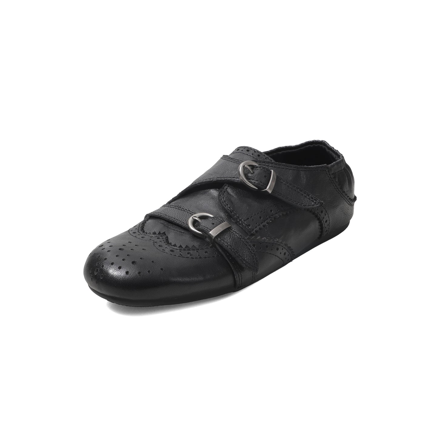 Style Brogue Double Buckle Sheepskin Female Leather Shoes