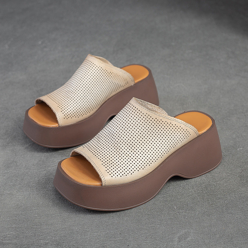 Women's Platform Hollow Fish Mouth Top Layer Slippers