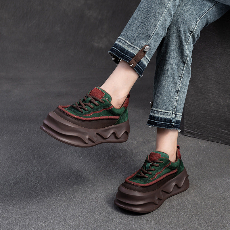 Women's Autumn Handmade Round Toe Platform Pumps Retro Casual Shoes