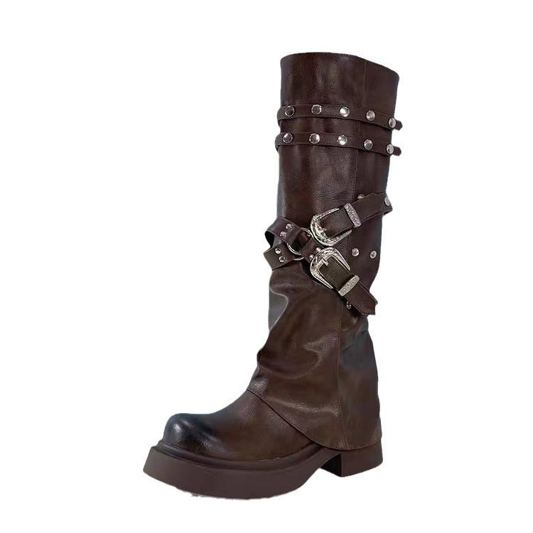 Women's Pantyhose Retro Round Toe Niche Design Boots