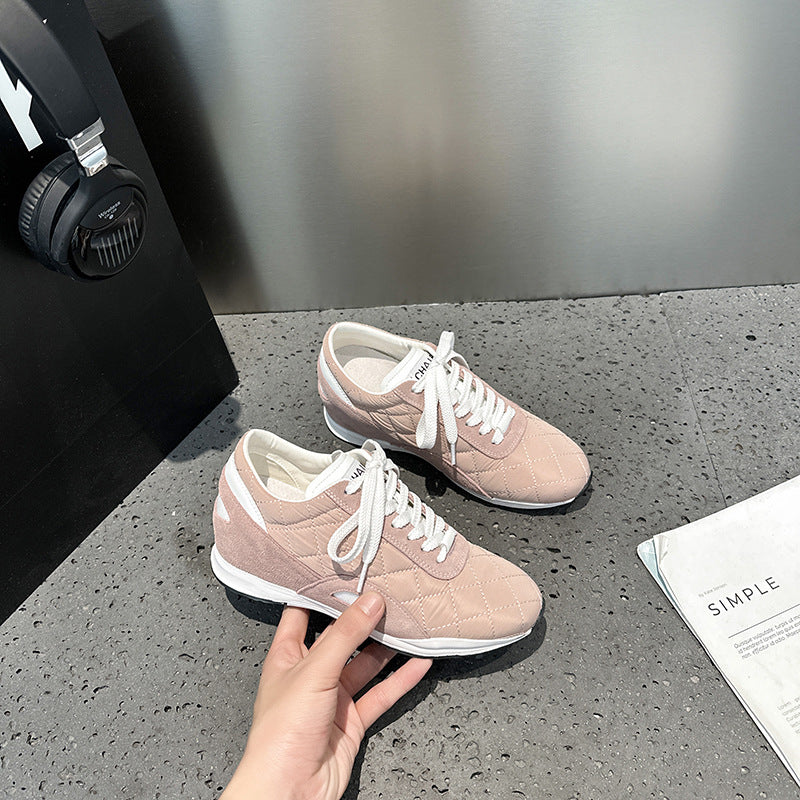 Women's Increasing Insole Classic Style Rhombus Color Matching Casual Shoes