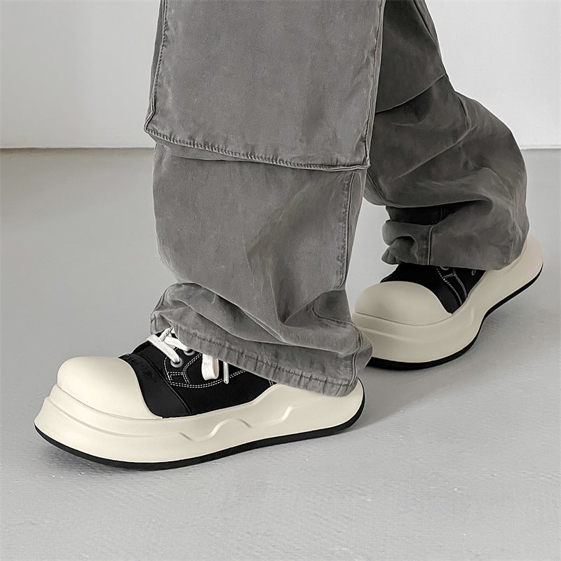 Men's Black White Big Toe Round Niche Sneakers