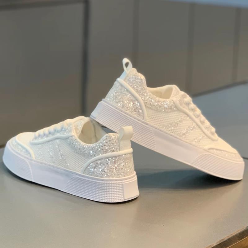Men's Summer Fashionable Breathable Mesh Shiny White Three Bars Soft Men's Shoes