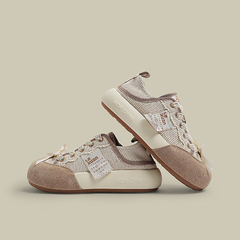 Retro Height Increasing Lace Bow Breathable Sneakers