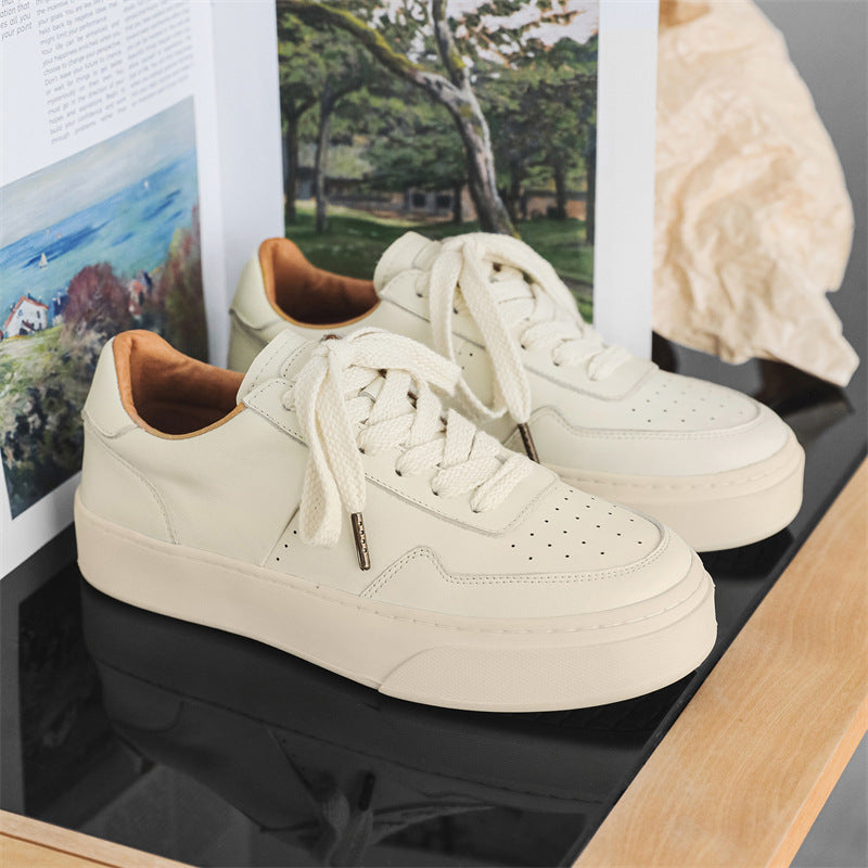 Men's Layer Cowhide Easy Wear Trendy Sports Thick Sneakers