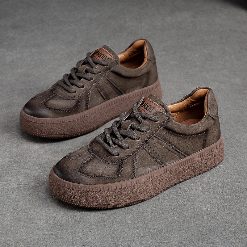 Women's Front Pumps First Layer Cowhide Retro Casual Shoes