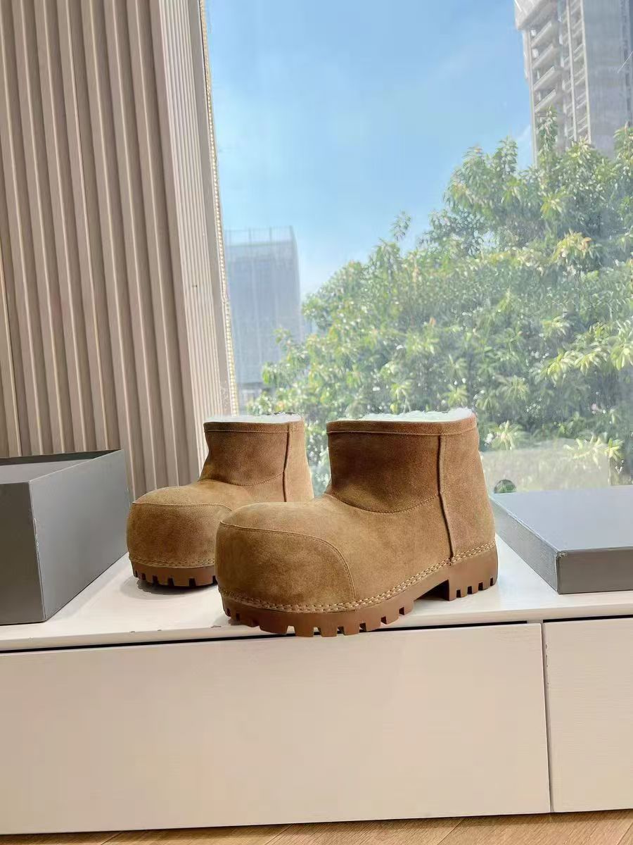 Solid Color Genuine Fur Big Toe Snow Boots