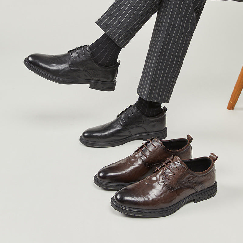 Men's Full Grain Cowhide Business British Soft Leather Shoes