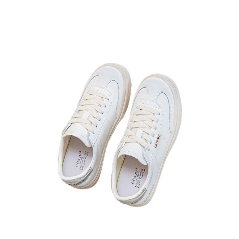 Women's Cowhide Flat Spring White Comfortable Versatile Sneakers