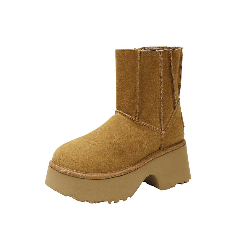 Wool Thick Bottom Female Winter Side Snow Boots