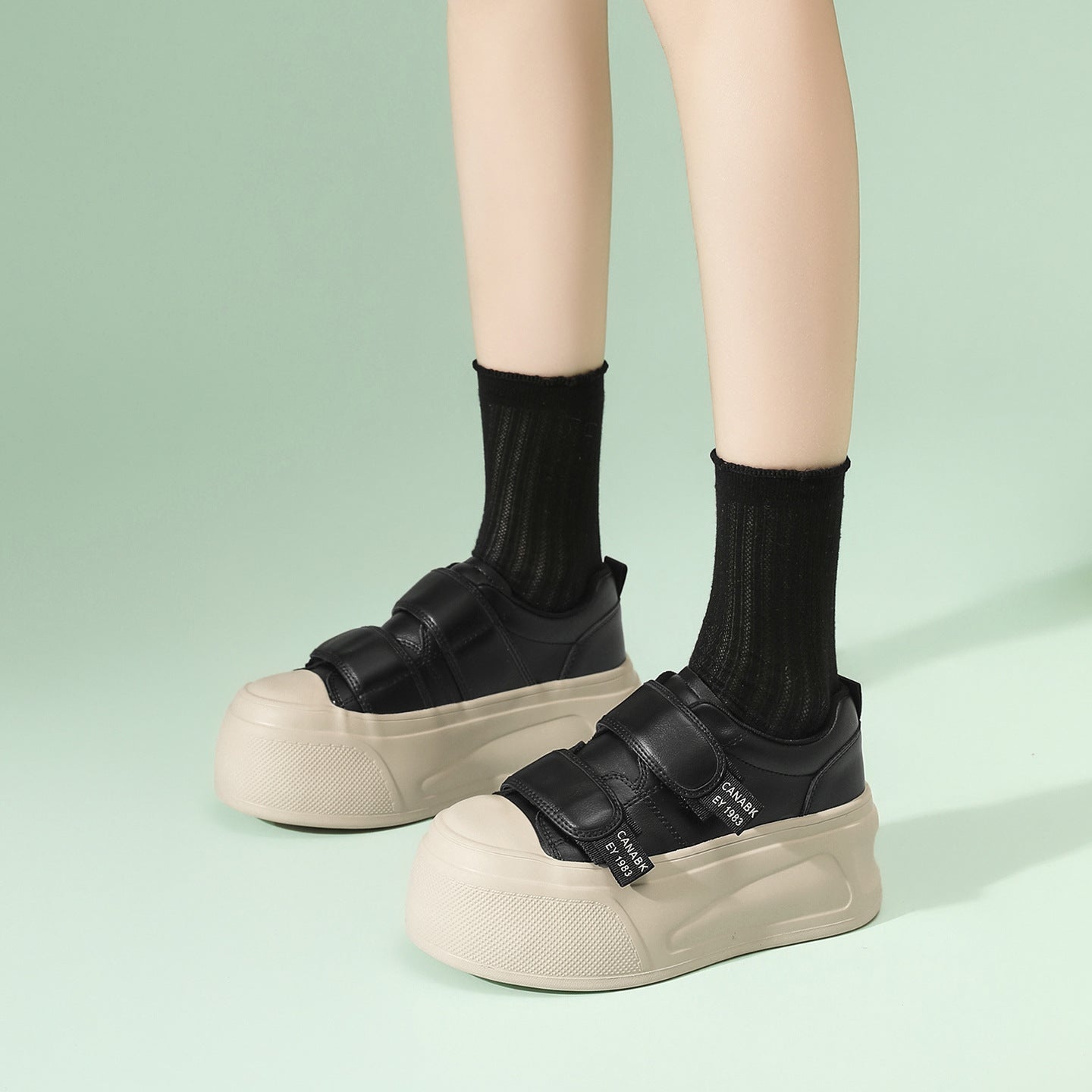 Women's White Spring Thick Bottom Velcro Versatile Daily Comfortable Women's Casual Shoes