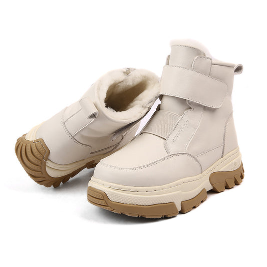 Women's Winter Fleece-lined Thick Warm Northeast Cowhide Snow Boots