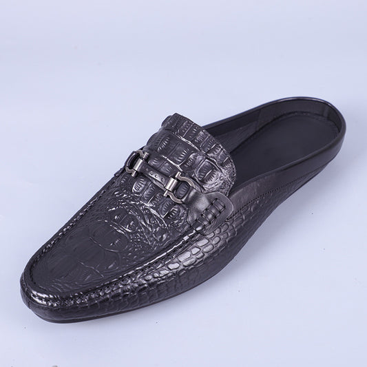 Men's Pattern Embossed Genuine Business Slip-on Sloth First Layer Cowhide Leather Shoes