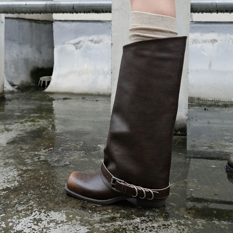Colored Martin Female Square Toe Distressed Metal Boots