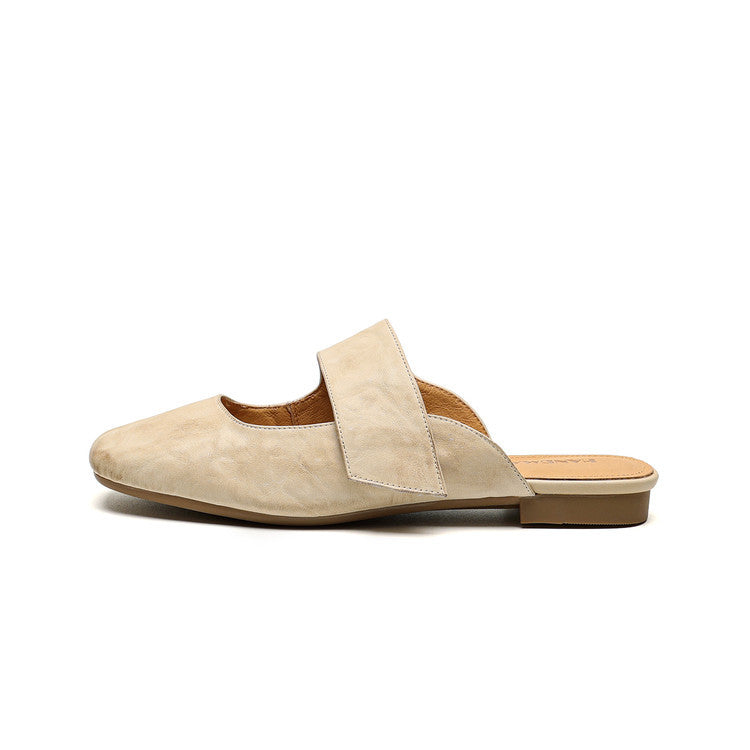 Temperament Square Toe Bottom Closed Half Outer Wear Flat Slippers