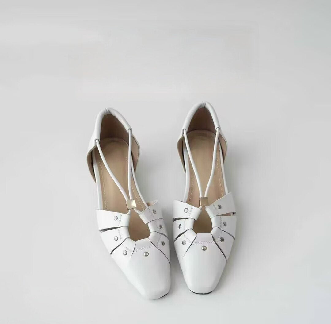 Women's French Square Toe Invisible Elevated Closed Rivet Flat Sandals