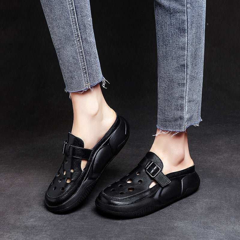 Women's Genuine Retro Closed Toe Platform Muffin Slippers