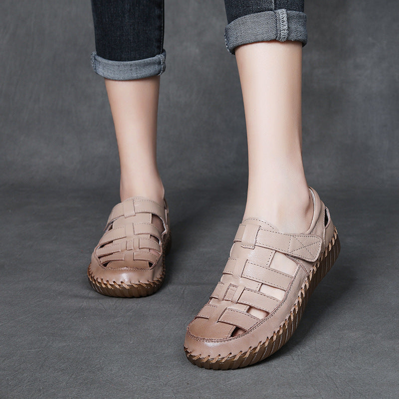 Women's Mother's Soft Bottom Hole Hollow Roman Velcro Sandals