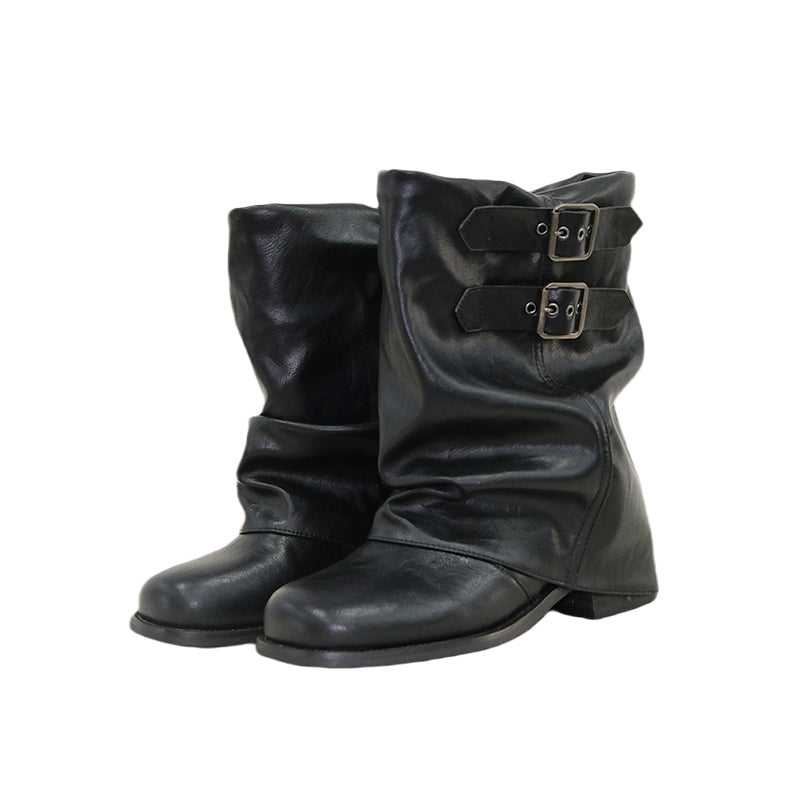 Women's Black Pile Style Western Martin Small Pleated Boots