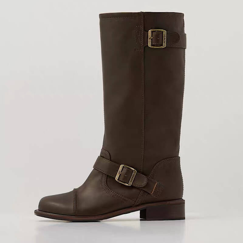 Women's Martin Flat Low Long Cowhide Short Heels