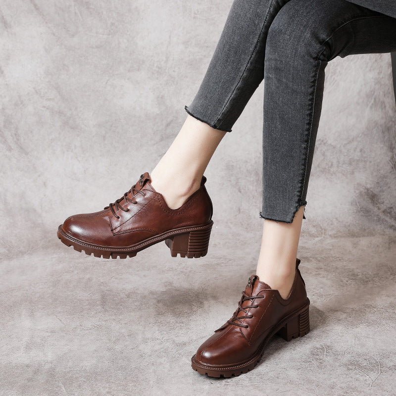 Women's First Layer Soft Cowhide Thick High Bottom Casual Shoes