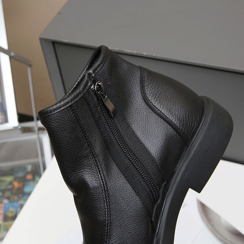 Men's Layer Cowhide Ankle Elegant Handsome Side Boots