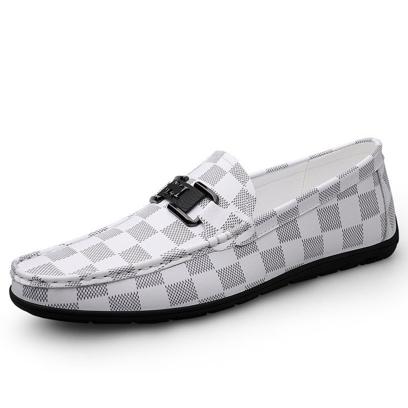 Men's Business Slip-on Flat Driving Plaid Cowhide Loafers