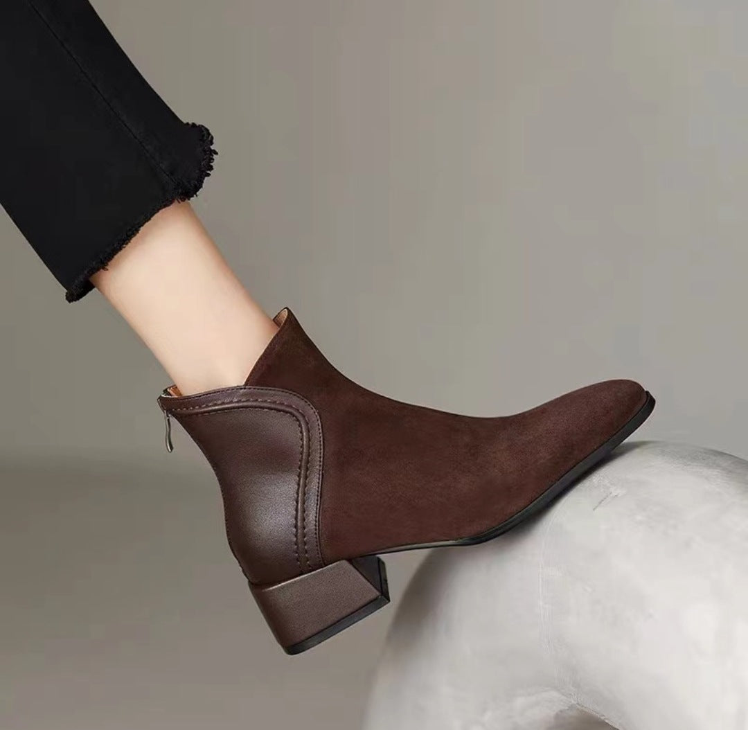 Women's Pointed Toe Back Zipper Booties Chelsea Boots