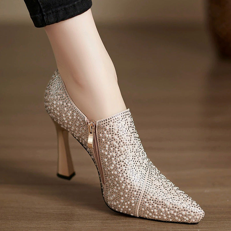 Women's French Fashion Pearl Rhinestone High Spring Women's Shoes