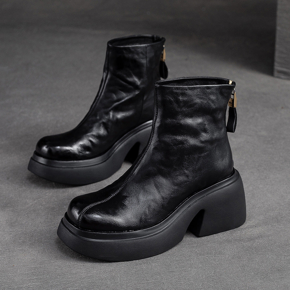 Women's Thick Bottom Chunky Ankle Back Zipper Women's Shoes