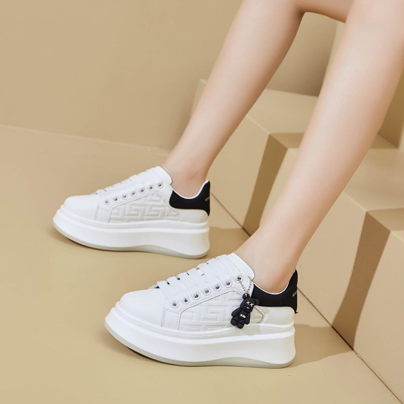 Women's White Fashionable Thick-soled Mcqueen Trendy Muffin Casual Shoes