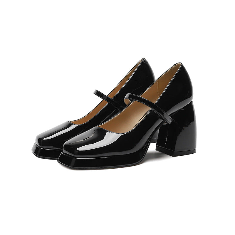 Autumn Square Toe Chunky High Retro Women's Shoes