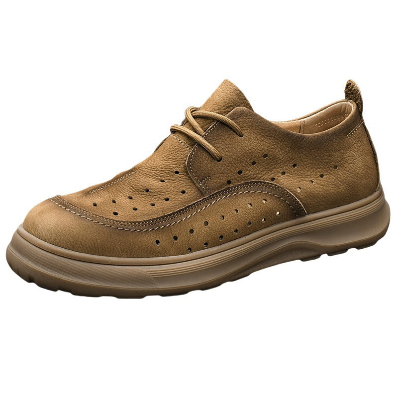 Men's Summer Perforated Genuine Cutout Top Layer Leather Shoes
