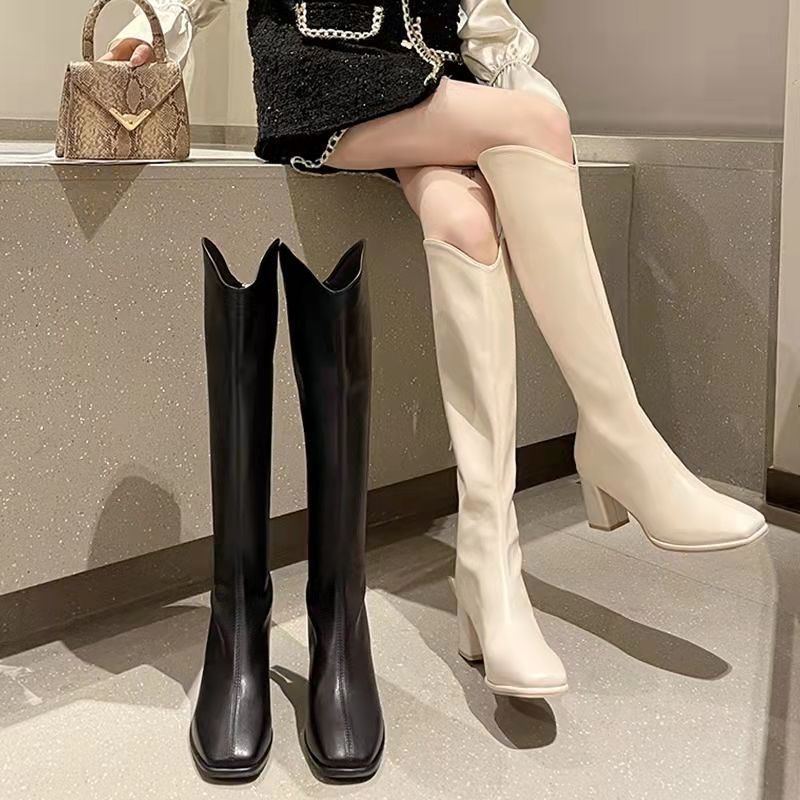 Women's Knee High-heeled Thigh Small Square Head Boots