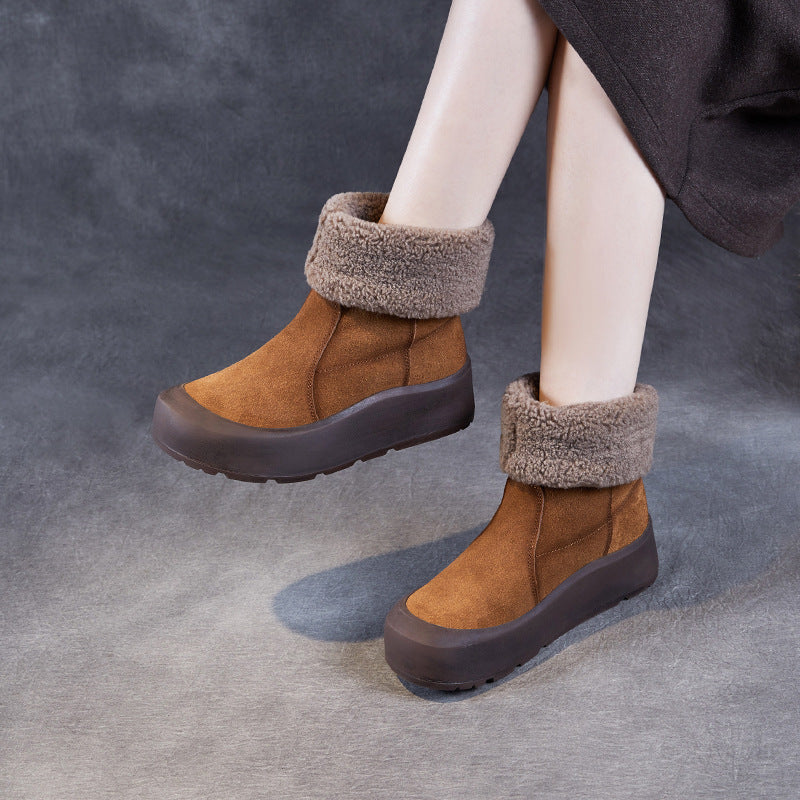 Women's Thick-soled Matte Winter Genuine Two-way Fleece-lined Snow Boots