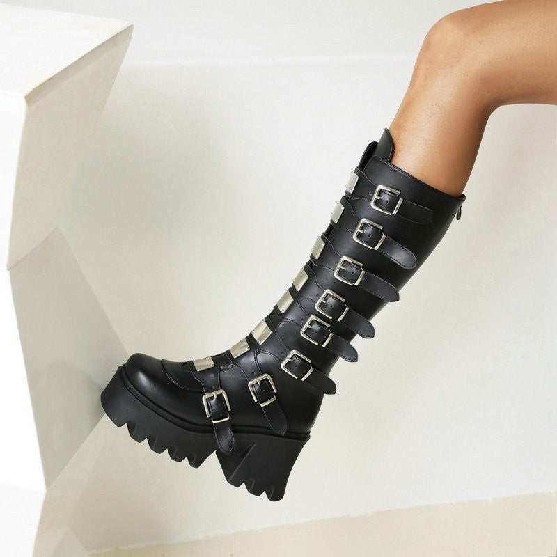 Women's New Punk Platform Thigh Black Boots