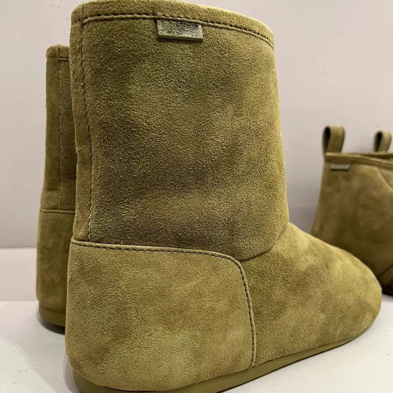 Women's Luo Yi Real Fur Short Round Toe Flat Snow Boots