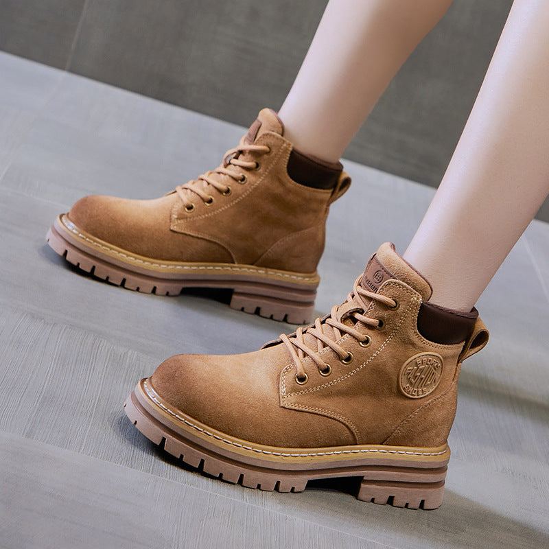 Women's Retro British Style Ankle Cow Suede Women's Leather Boots