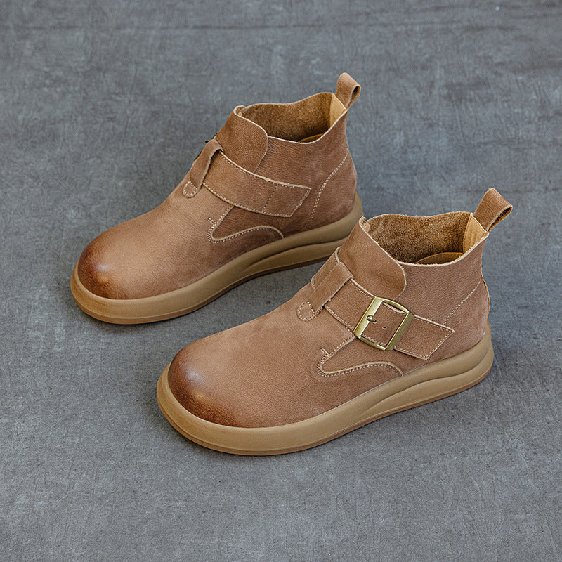 Women's Female Thick Bottom Leisure Artistic High Veet Women's Leather Boots