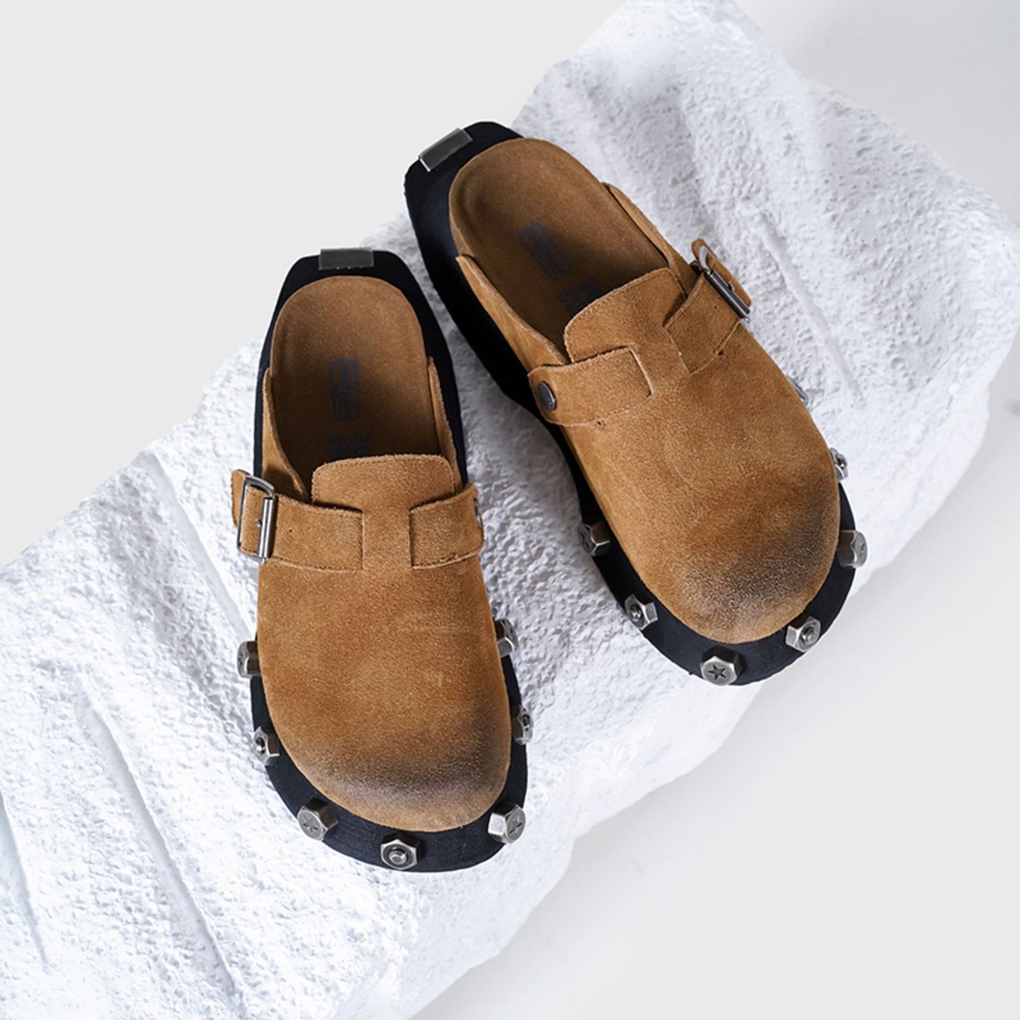 Brown Super Thick Bottom Genuine Closed Toe Half Slippers