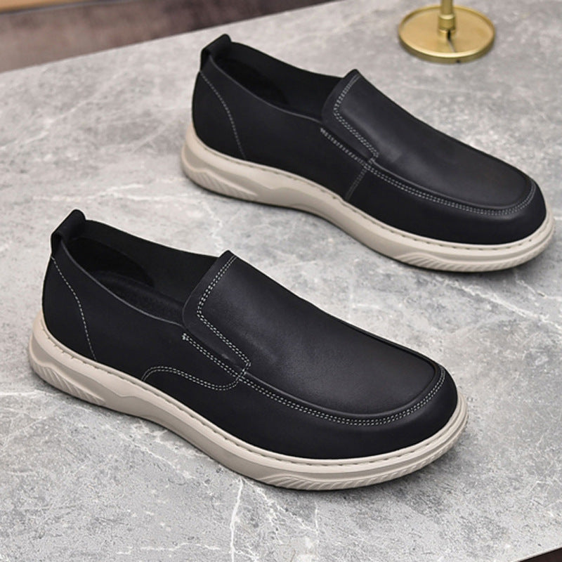 Men's Single Layer Genuine Business First Cowhide Slip-on Flat Breathable Leather Shoes