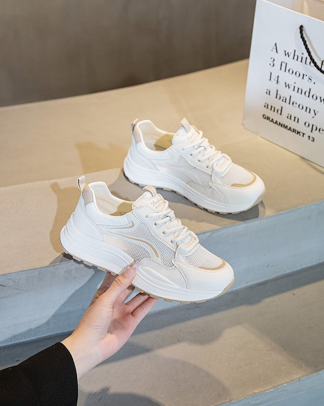 Women's Size Dad Running Sports White Mesh Sneakers