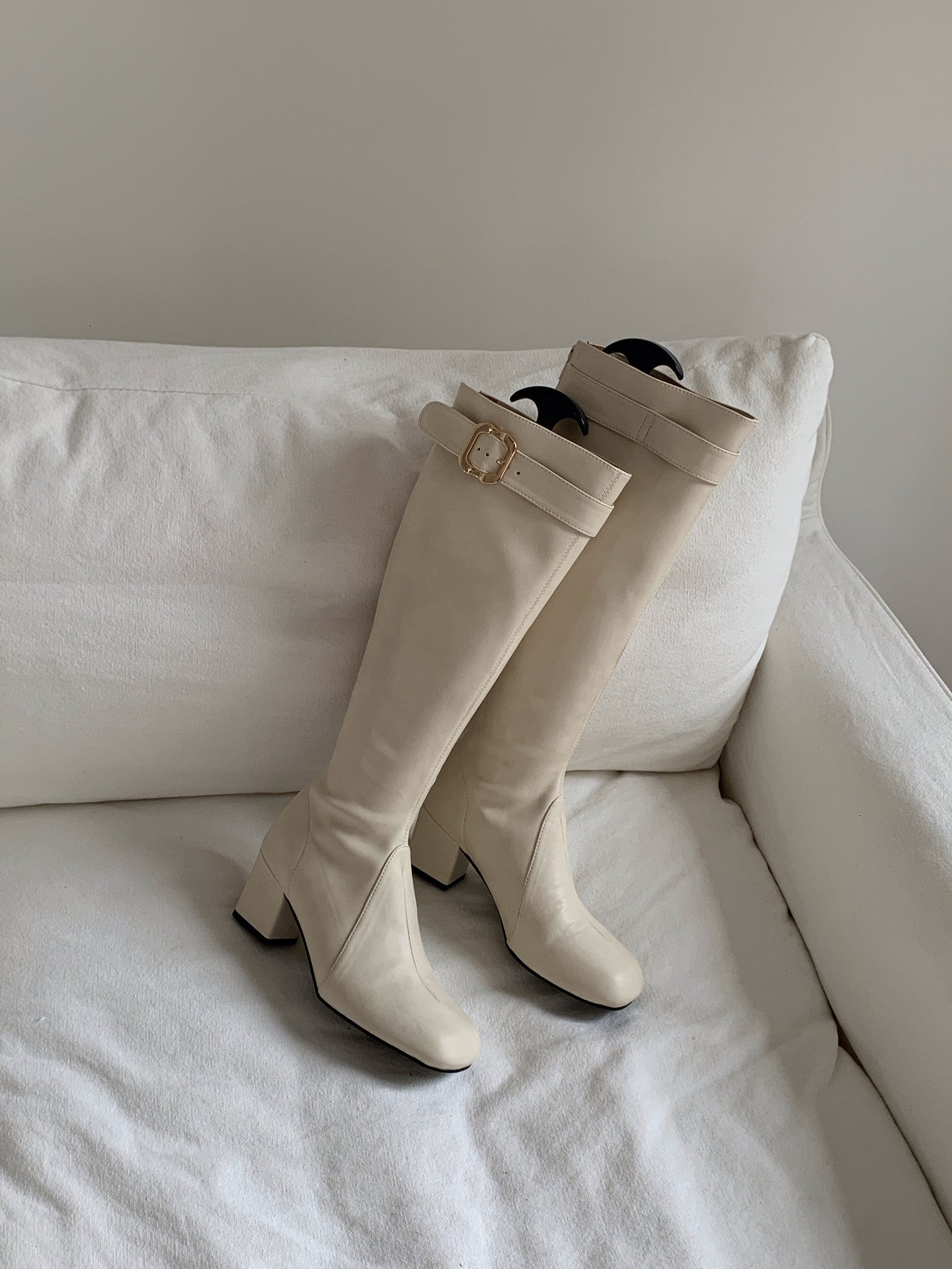 Women's Home Belt Buckle High-heeled Thigh Chunky Square Women's Leather Boots