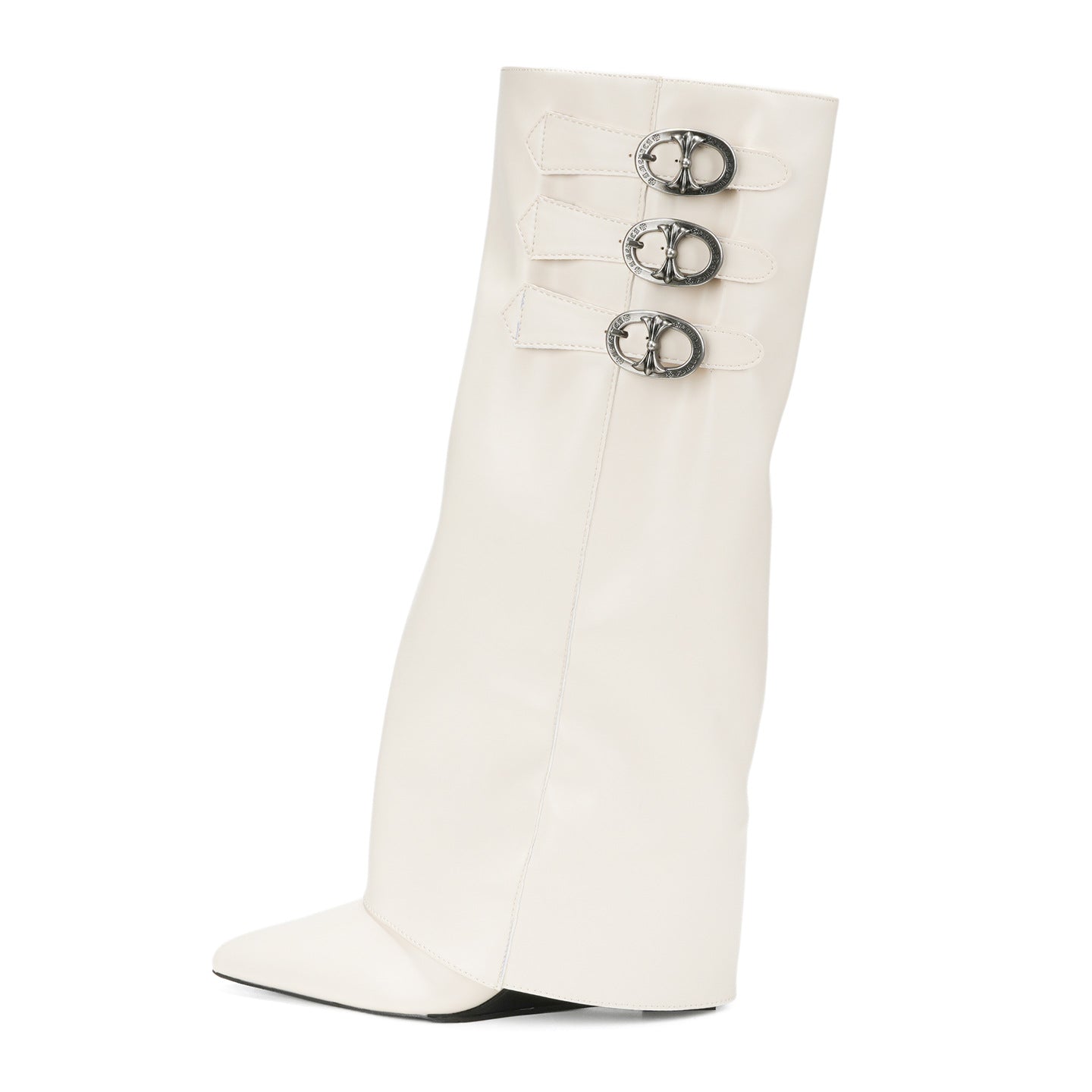 Women's Toe Height Increasing Insole Pantyhose Vintage Belt Buckle Wedge Boots
