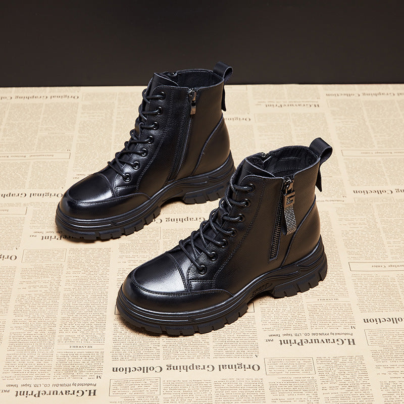 Women's Ankle Side Zipper Round Head Chunky Boots