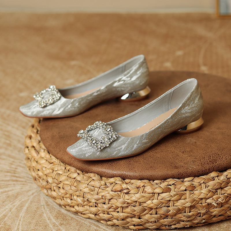 Female Dress Bride Crystal Low Chunky Women's Shoes