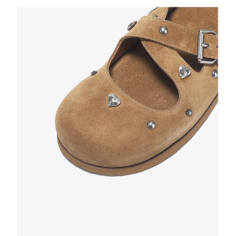 Women's Metal Rivet Toe Box Slip-on Lazy Platform Slippers
