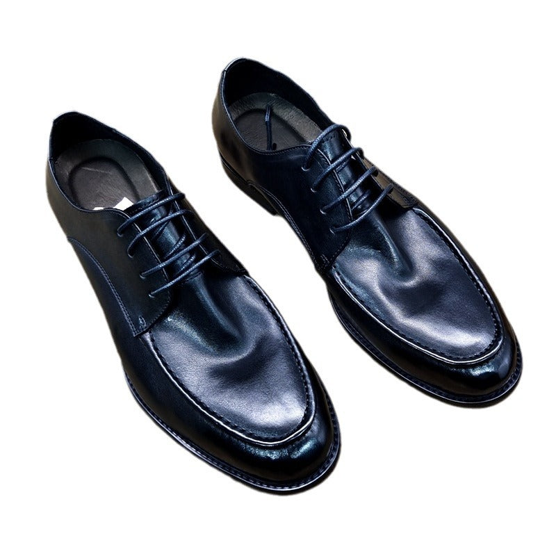 Men's Horse Heavy Washed Lace Up Round Toe Retro British Style Men's Business Leather Shoes